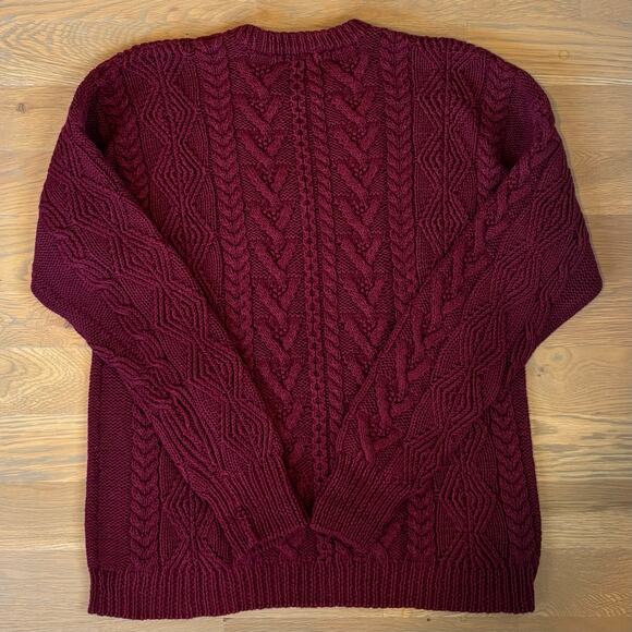 VTG 80s Express Heavyweight Cable Knit Crewneck Sweater Maroon Mens Size Large - Picture 5 of 7